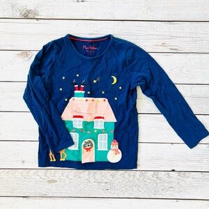 Mini Boden Blue Appliqué Christmas Long Sleeve Tee